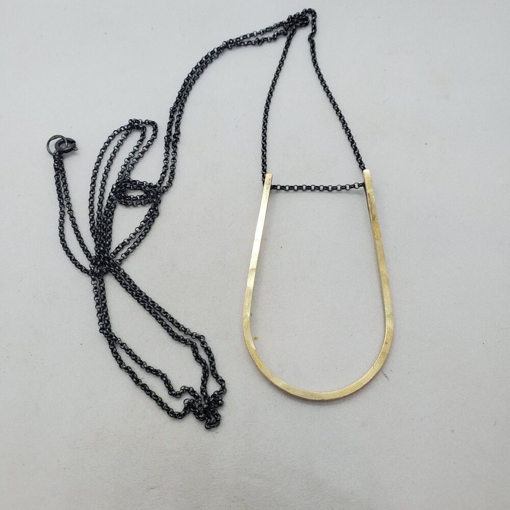 Sterling Silver 36" Long Necklace with Gold Plated Horseshoe Shape Pendant 925